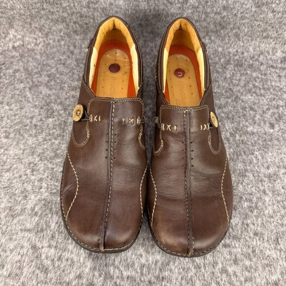 ✅Clarks Un-Structured Brown Leather Loafers Womens 10N Casual Comfort Shoes - Picture 6 of 11